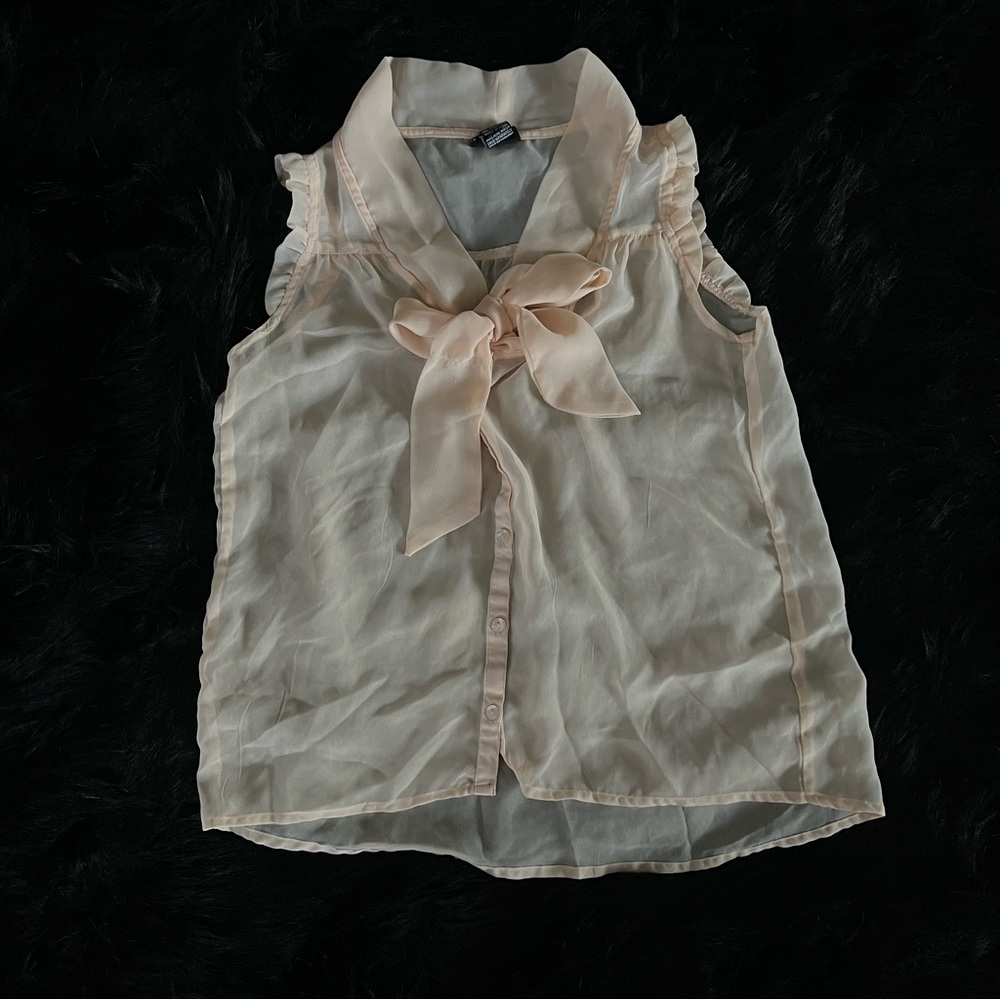 Sleeveless Pink Bow Blouse